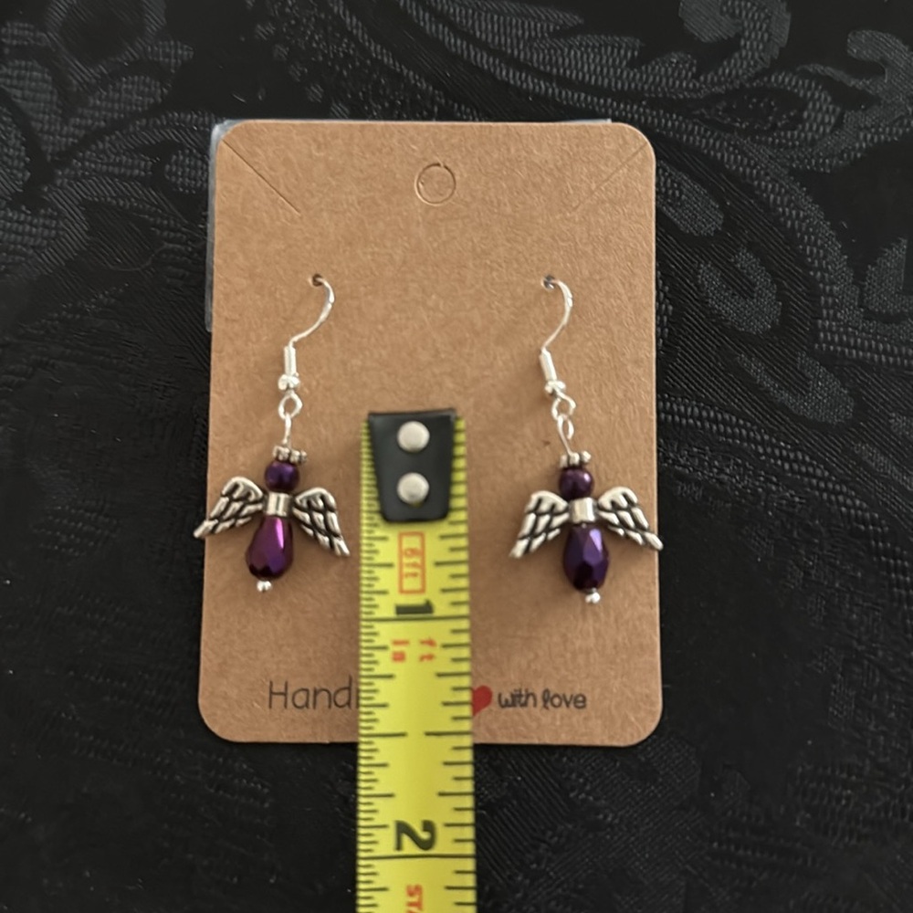 Angel earrings - purple and silver tone - handmade - Picture 5 of 7